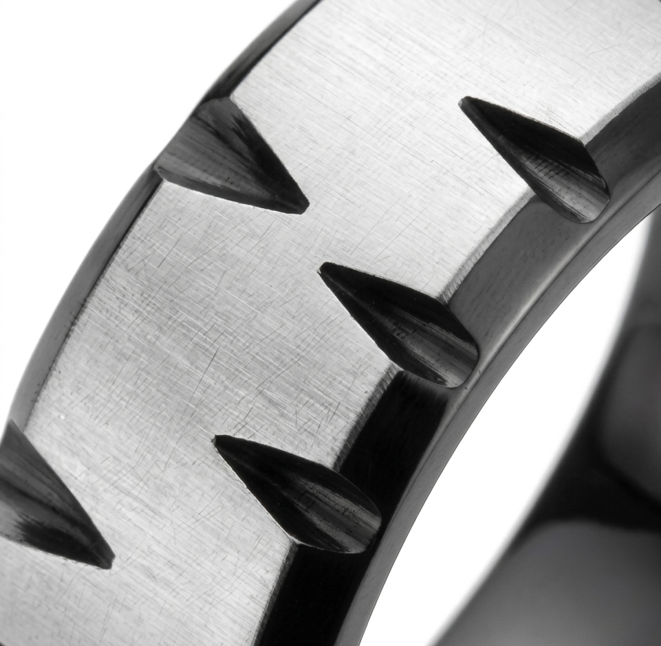 Men's Black & Silver Tungsten Carbide Ring ā Faceted Diagonal Design Wedding Band