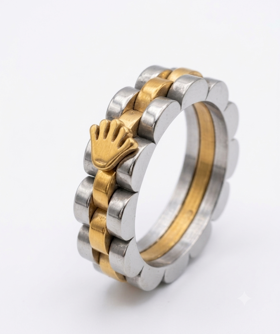 Royal Crown Chain-Link Ring ā Gold Plated Two-Tone Stainless Steel