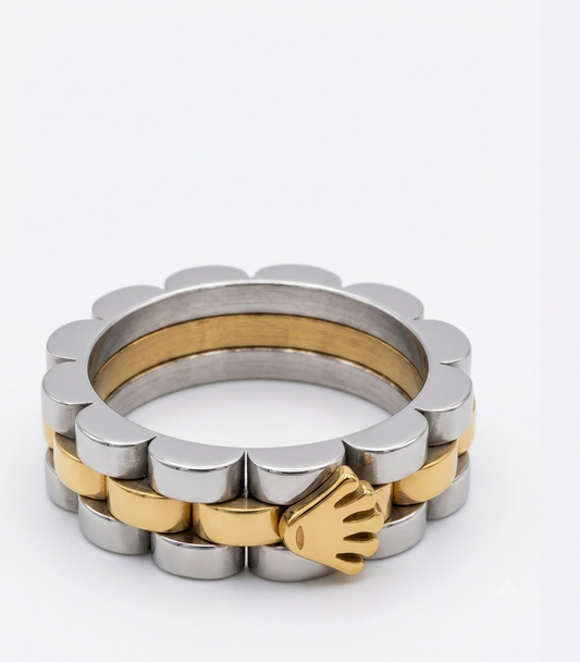 Royal Crown Chain-Link Ring – Gold Plated Two-Tone Stainless Steel
