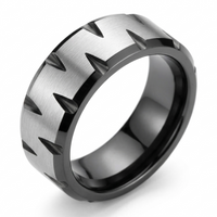 Men's Black & Silver Tungsten Carbide Ring – Faceted Diagonal Design Wedding Band