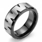 Men's Black & Silver Tungsten Carbide Ring – Faceted Diagonal Design Wedding Band