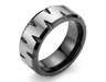 Men's Black & Silver Tungsten Carbide Ring – Faceted Diagonal Design Wedding Band