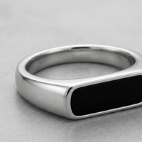 Sterling Silver Men's Signet Ring with Black Onyx Inlay – Minimalist Bold Band