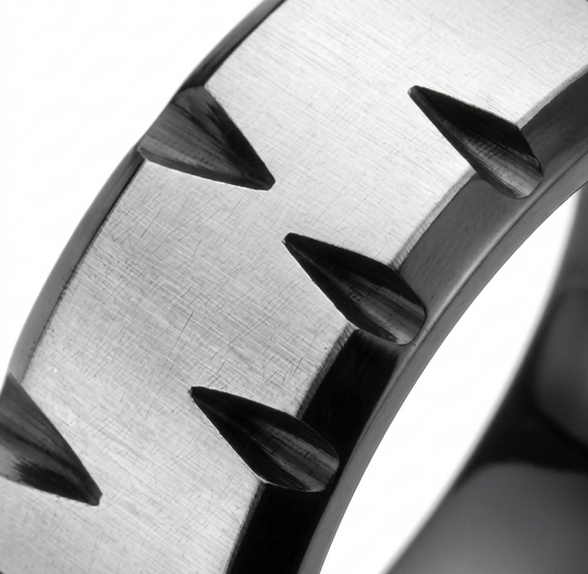 Men's Black & Silver Tungsten Carbide Ring – Faceted Diagonal Design Wedding Band