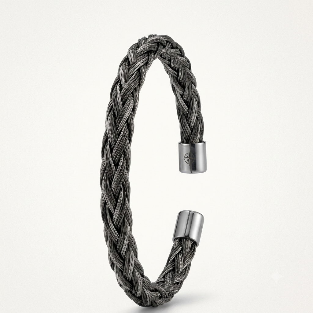 Men's Braided Stainless Steel Cable Cuff Bracelet