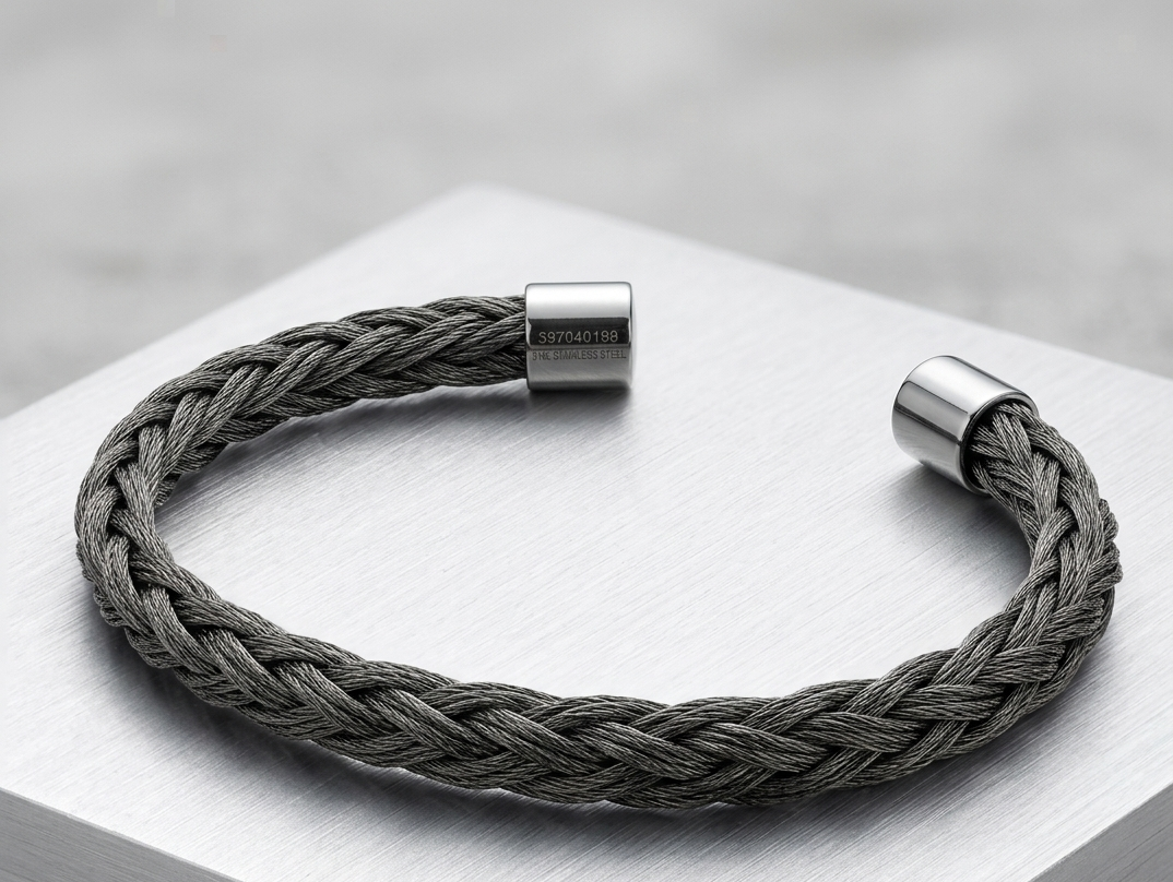 Men's Braided Stainless Steel Cable Cuff Bracelet