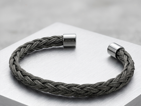 Men's Braided Stainless Steel Cable Cuff Bracelet