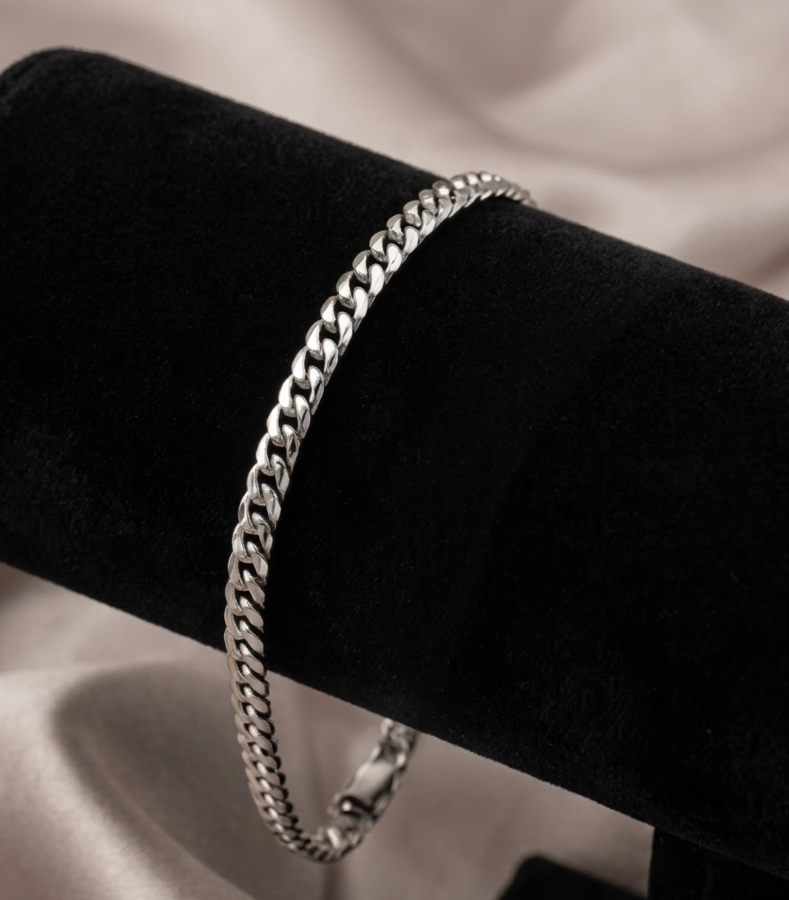 The Vincent | Silver Cuban Chain Bracelet & Matte Black Ring Set – Premium Stainless Steel Men's Jewelry