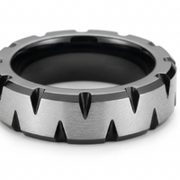 Men's Black & Silver Tungsten Carbide Ring – Faceted Diagonal Design Wedding Band